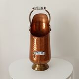 Coal bucket in hammered copper, brass and porcelain