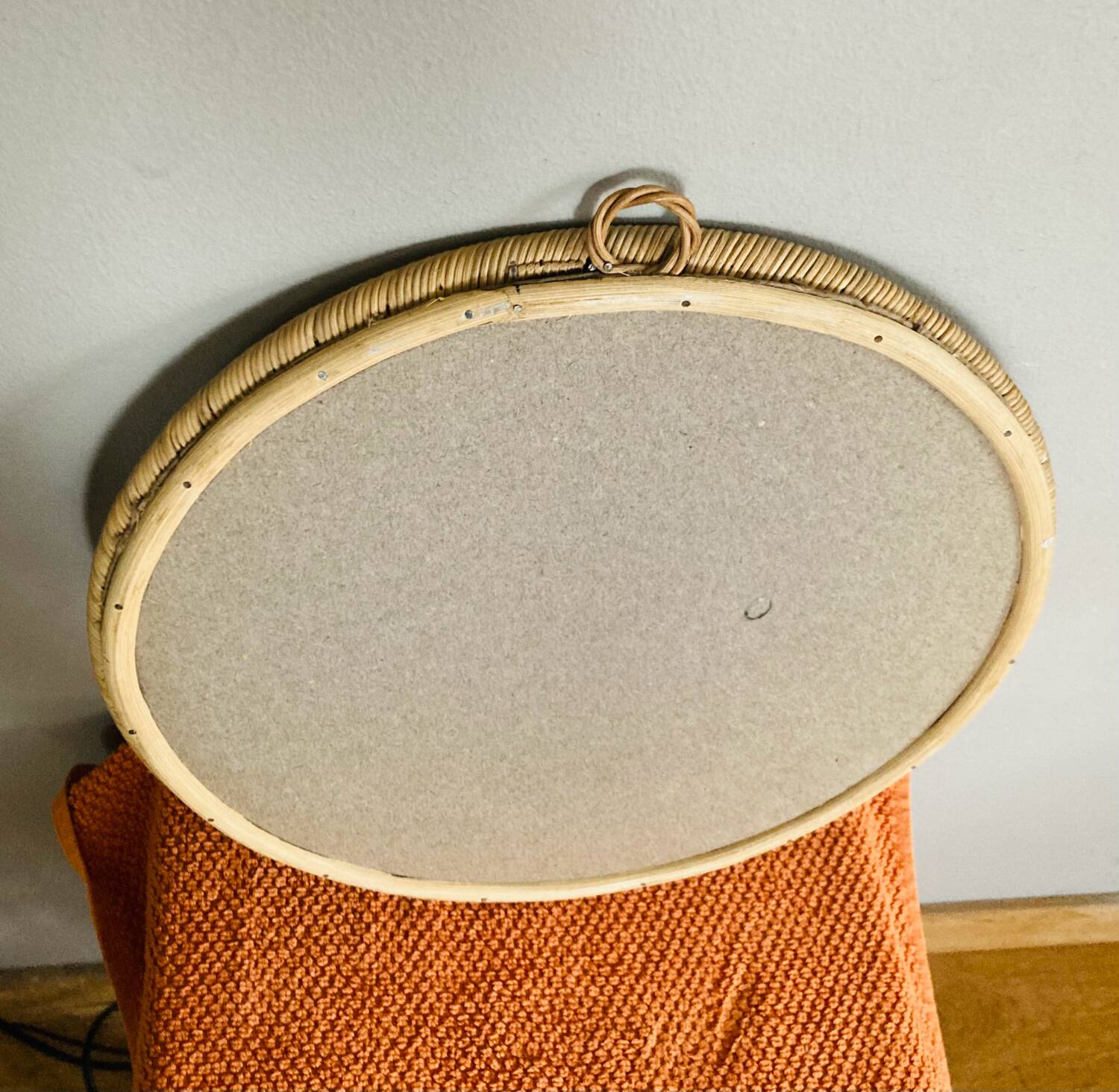 Vintage Round Rattan Wall Mirror 1990s