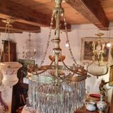 Lustre en bronze à pampilles en cristal taillé d'époque de la fin du XIX ème.