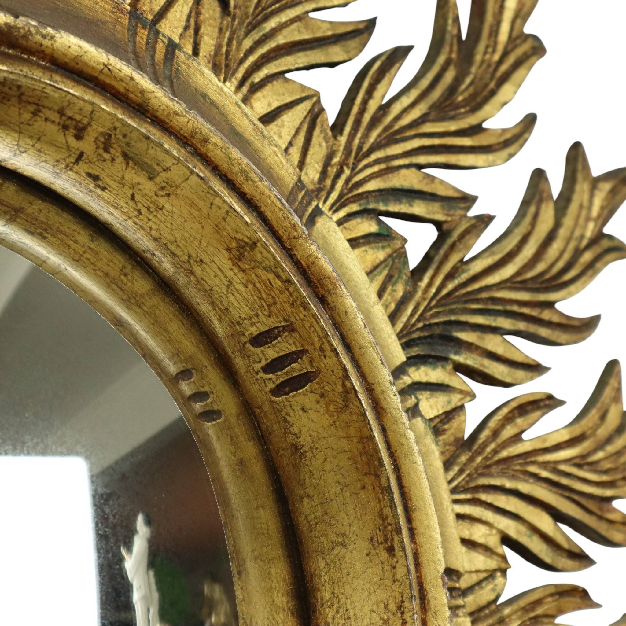 Large Rare Wooden Sun Mirror Sunburst Gold Leaf XL 86cm