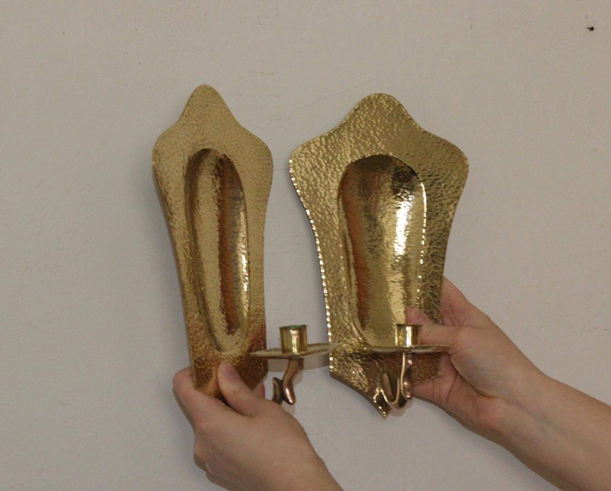Pair of Swedish brass wall lights, mid-20th century.
