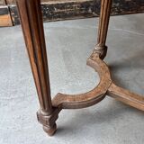 Stool, small wooden piano bench with carved details and caning.