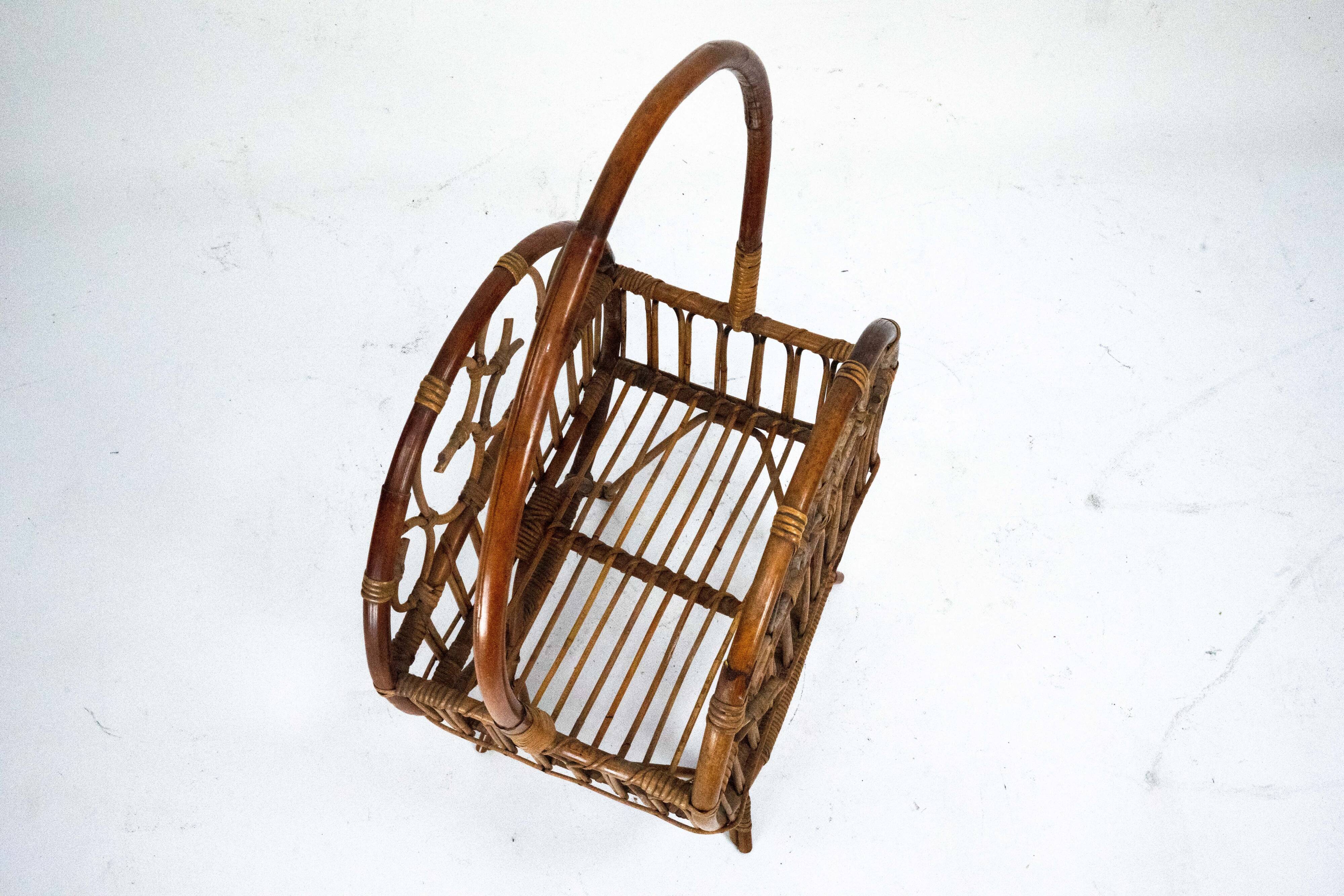 Italian Bamboo & Rattan Magazine Rack, 1950s