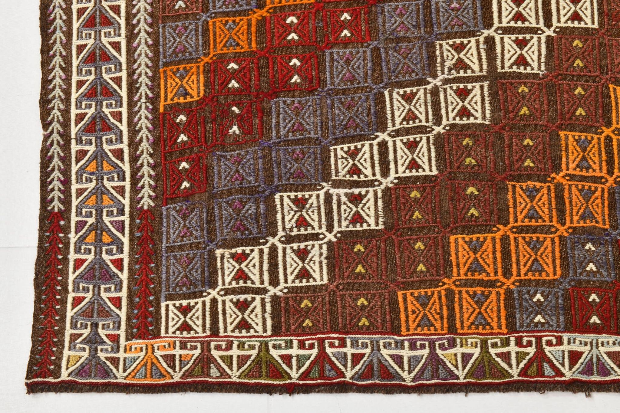 Red Yellow Tribal Pattern Kilim Rug, 145x282Cm