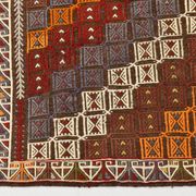 Red Yellow Tribal Pattern Kilim Rug, 145x282Cm