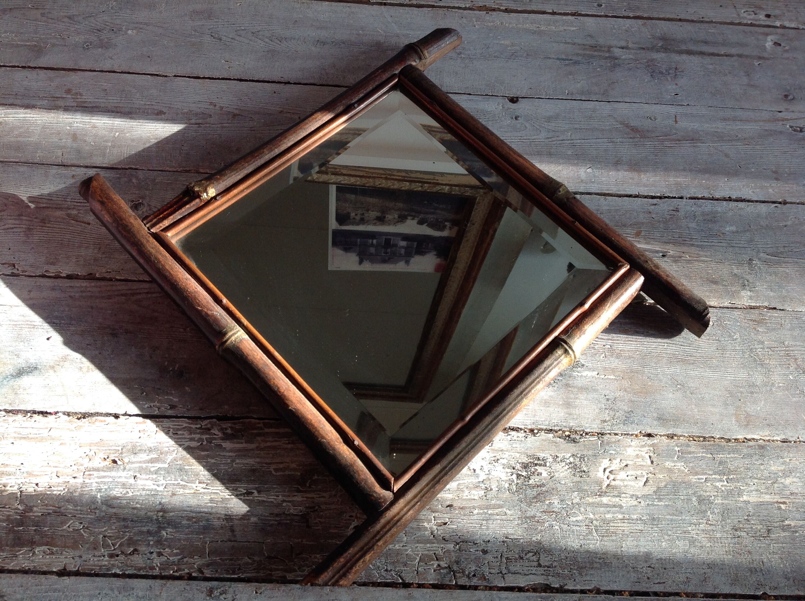 Bevelled bamboo mirror
