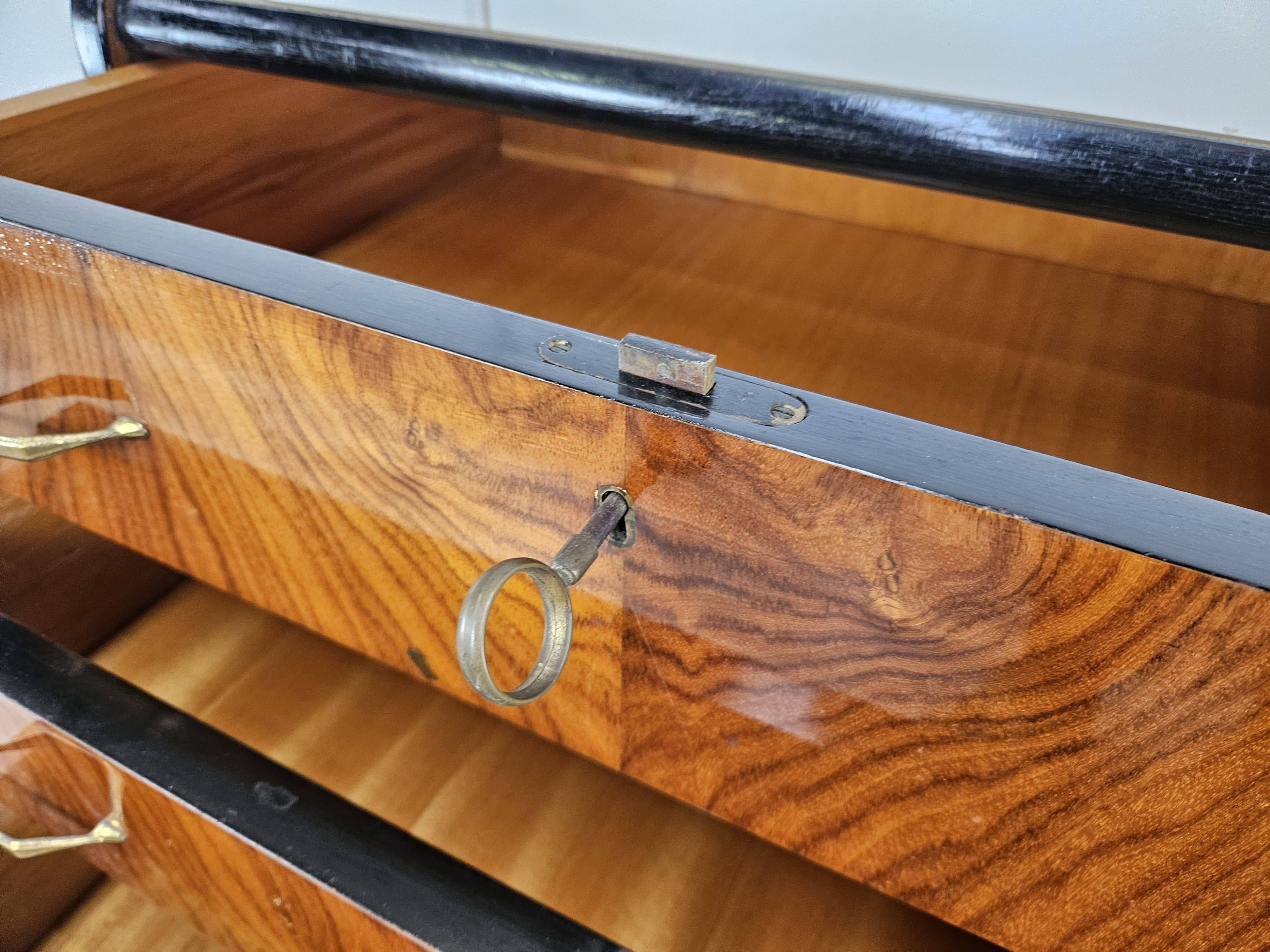 1950s six-drawer chest of drawers with glass top