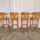 Set of 4 Vintage Bentwood High Pub Chairs with Armrests / Natural Wood Colo