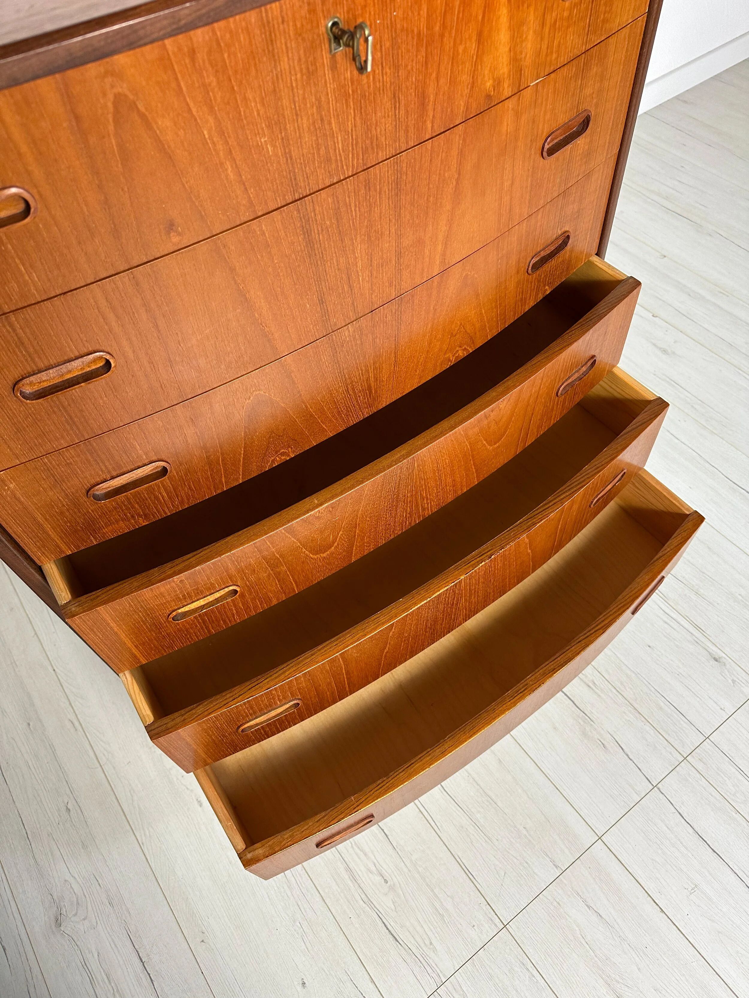 1960s Vintage Danish Bow-Front Teak Chest of Drawers