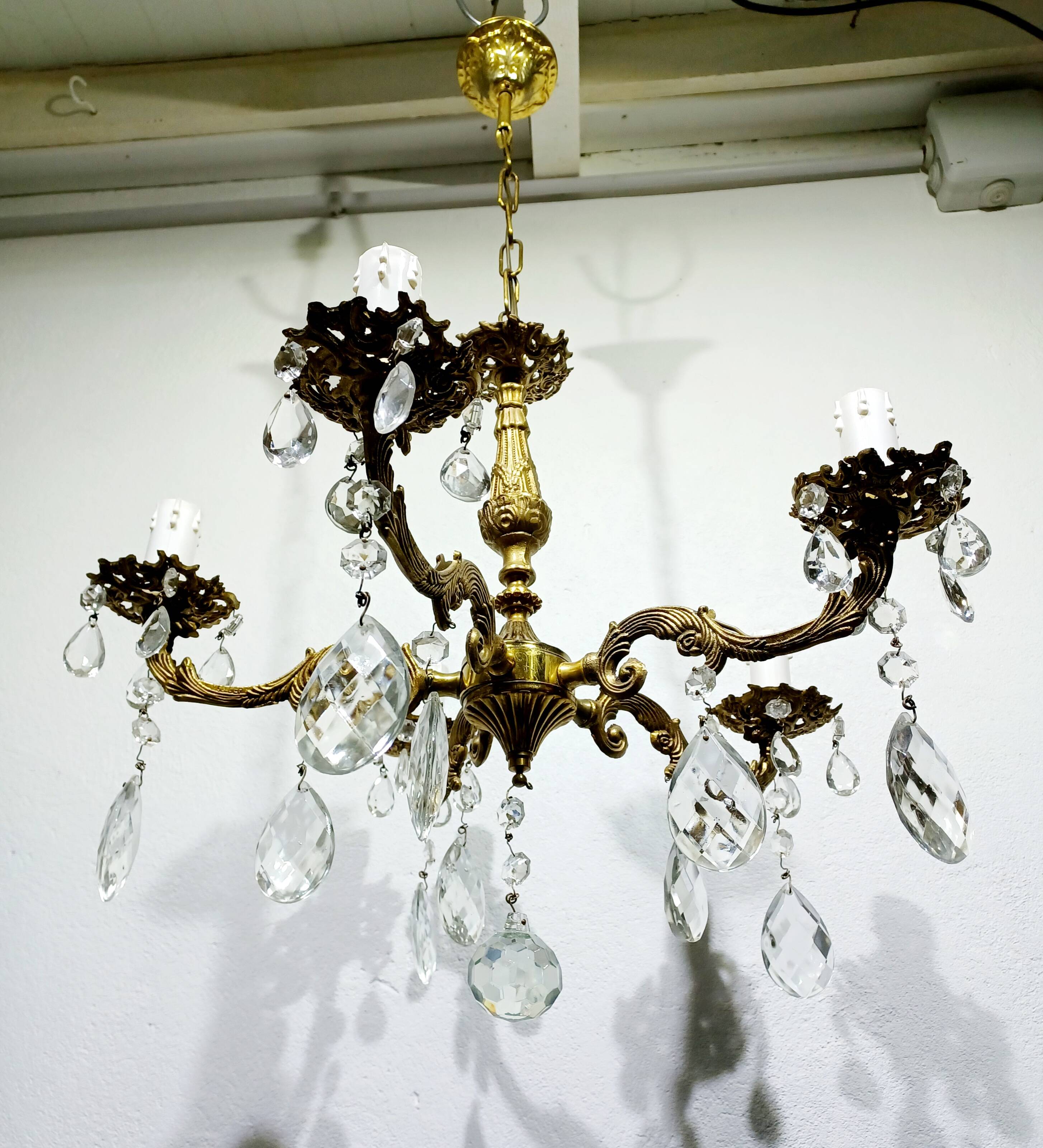 5-light Louis XV bronze and brass chandelier