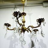 Lustre 5 lumières en bronze et laiton Louis XV