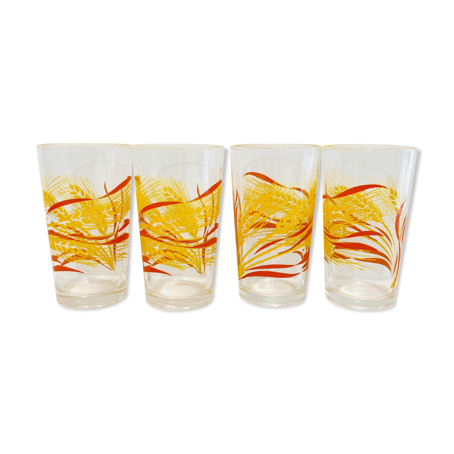 4 glasses orange and yellow wheat pattern