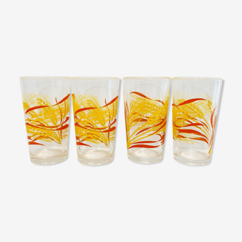 4 verres motif blé orange et jaune
