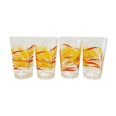 4 verres motif blé orange et jaune