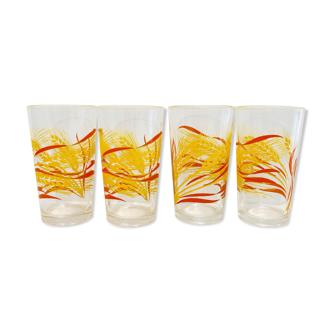 4 verres motif blé orange et jaune