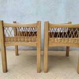 Pair of wooden and rattan bedside tables