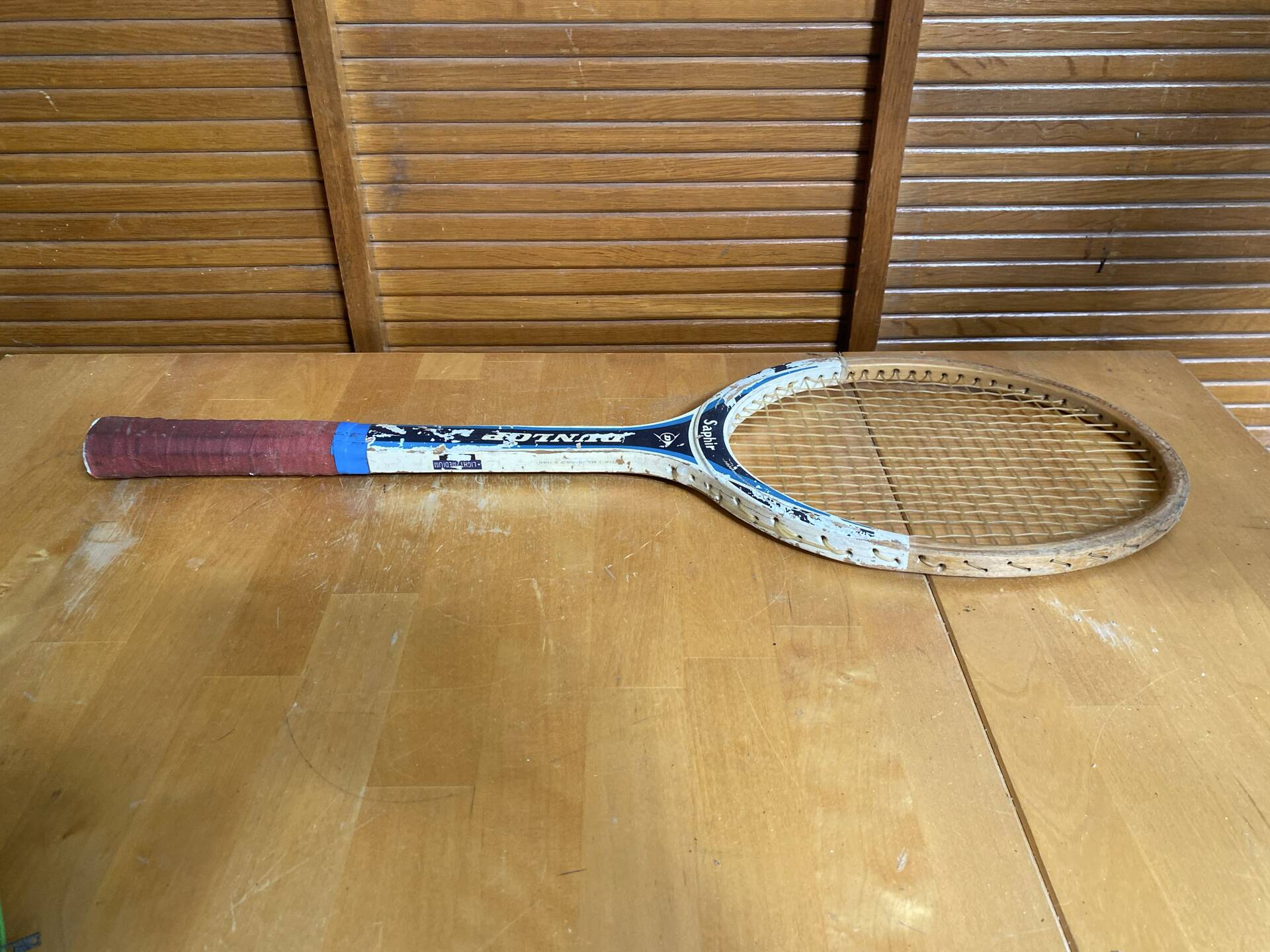 Vintage dunlop saphir wooden tennis racket + sports cover #e2