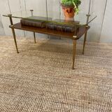 Coffee table of the 60s in glass, glass and wood top