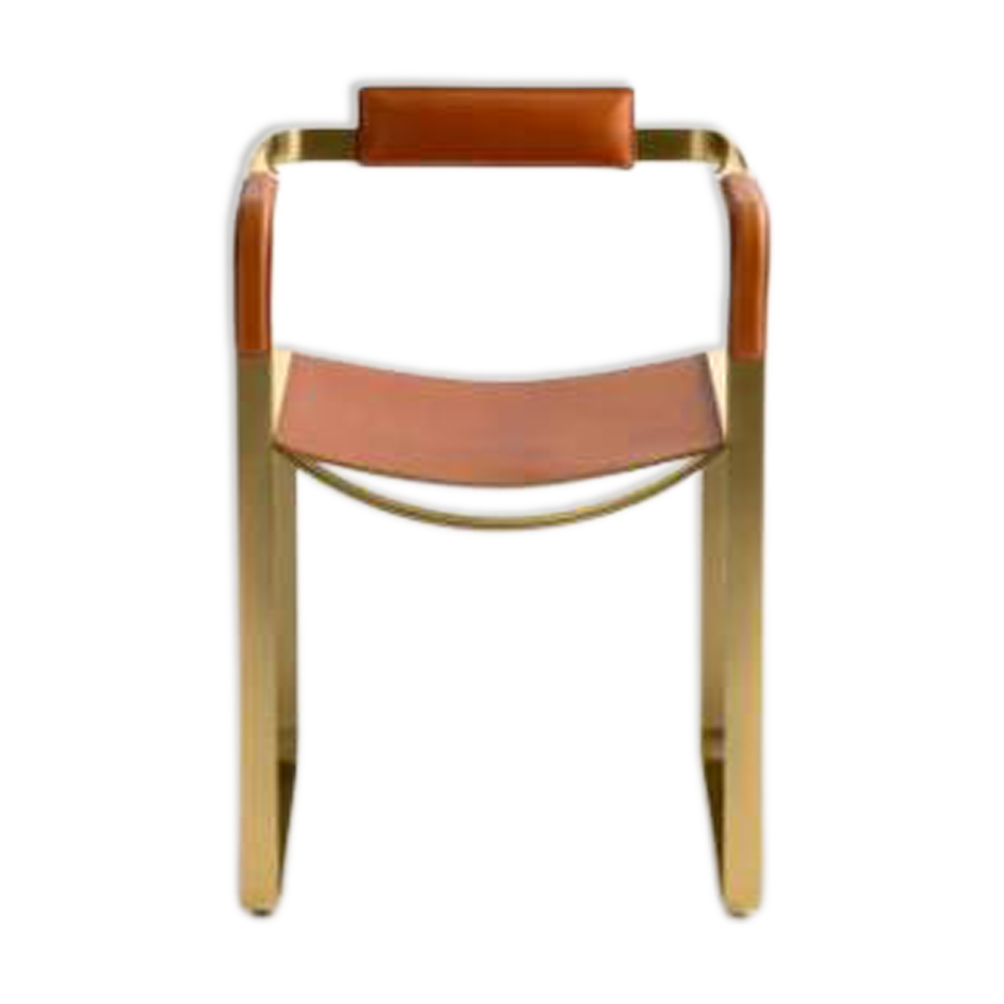 Armchair, Aged Brass Steel and Natural Tobacco Saddle Leather, Contemporary Style