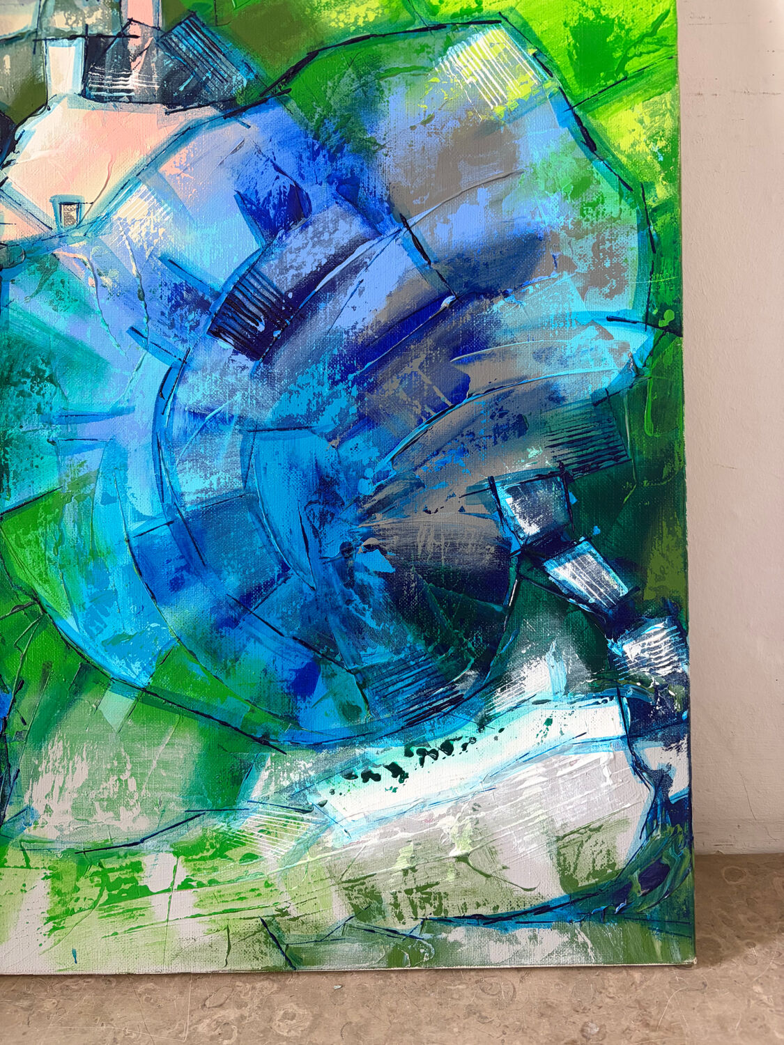 Abstract flowers, modern canvas signed by Myriam Guenaizia.
