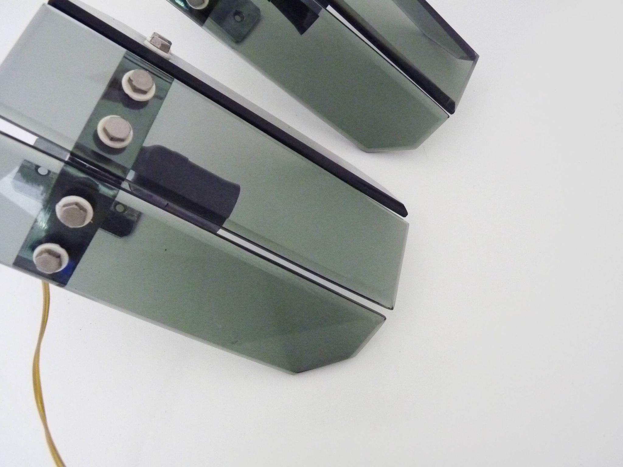 Pair of Italian wall lights in transparent blue-grey glass from the 70s