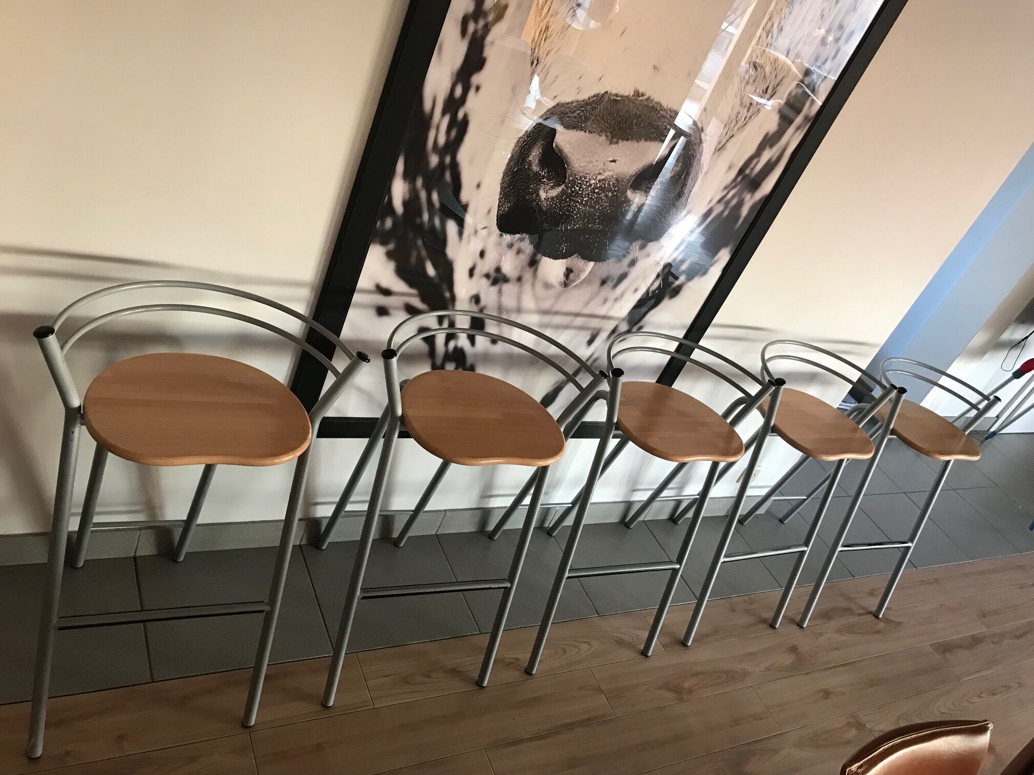 set of 5 stool year 80 in wood and metal