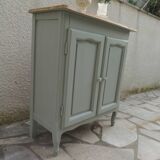 Small vintage piece of furniture with a shallow depth, re-enchanted in grey-green.