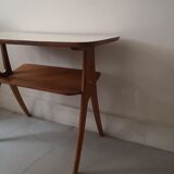 Scandinavian wooden side table with shelf, Poland 1970