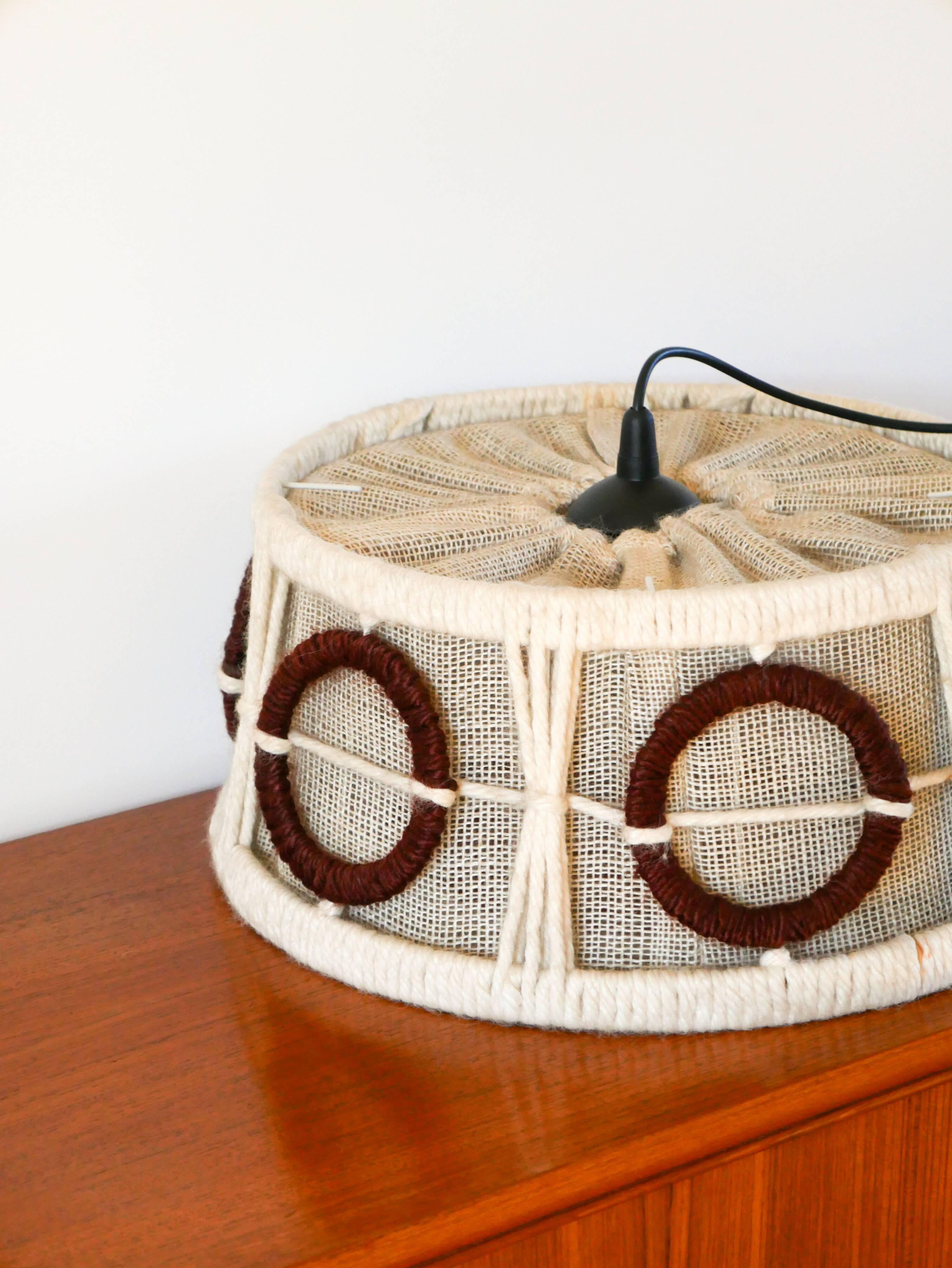 Round wool pendant with geometric patterns, Beige, Design, 1970
