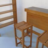 Bar et tabourets hauts en orme massif édités par le groupe Regain année 80