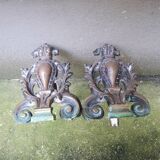 Antique Baroque Andirons in Brass & Cast Iron