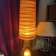 Lampe Accolay en terre cuite, abat jour résine à double éclairage, 1960