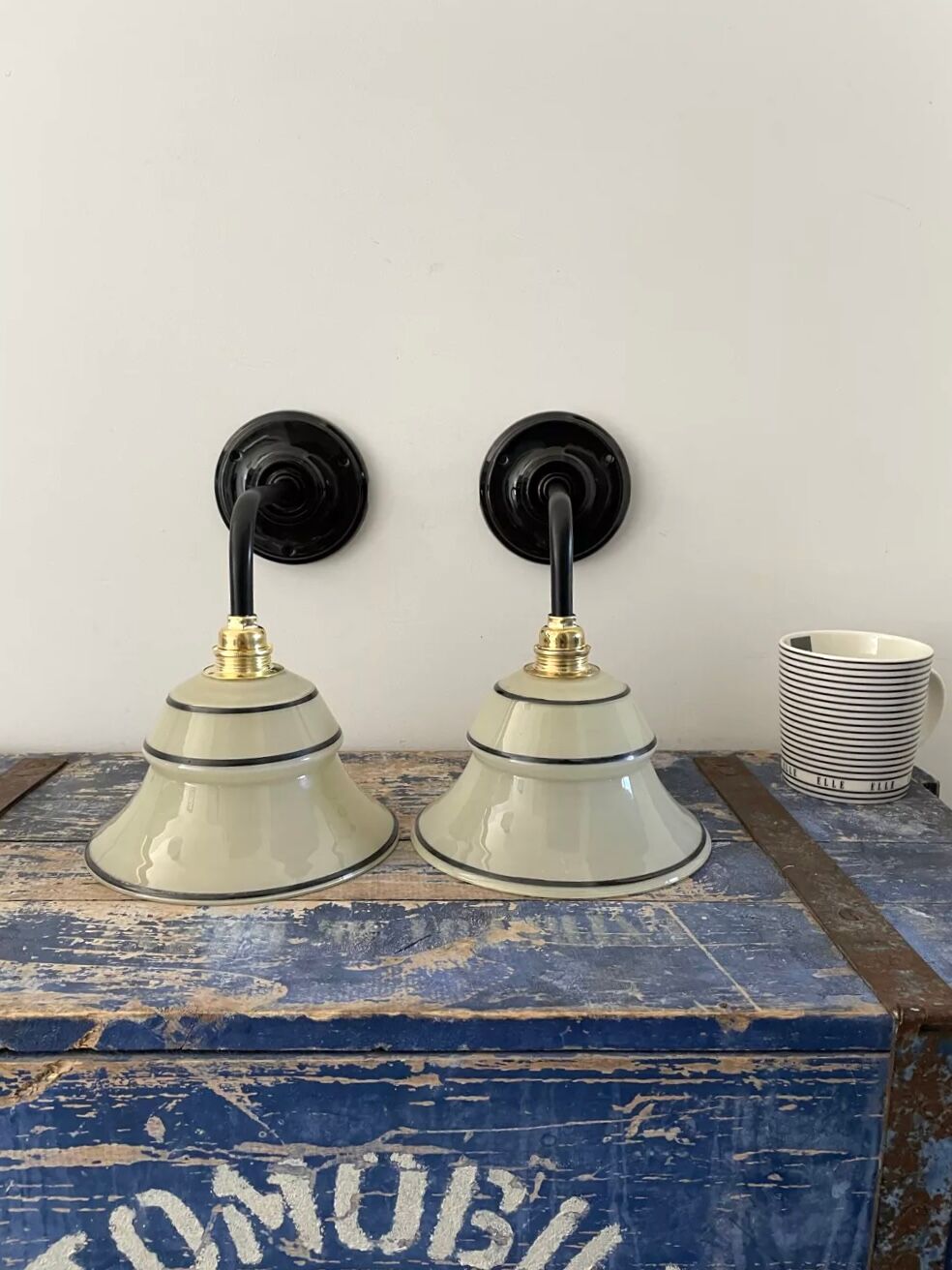 Set of two new electrified Art Deco wall lamps