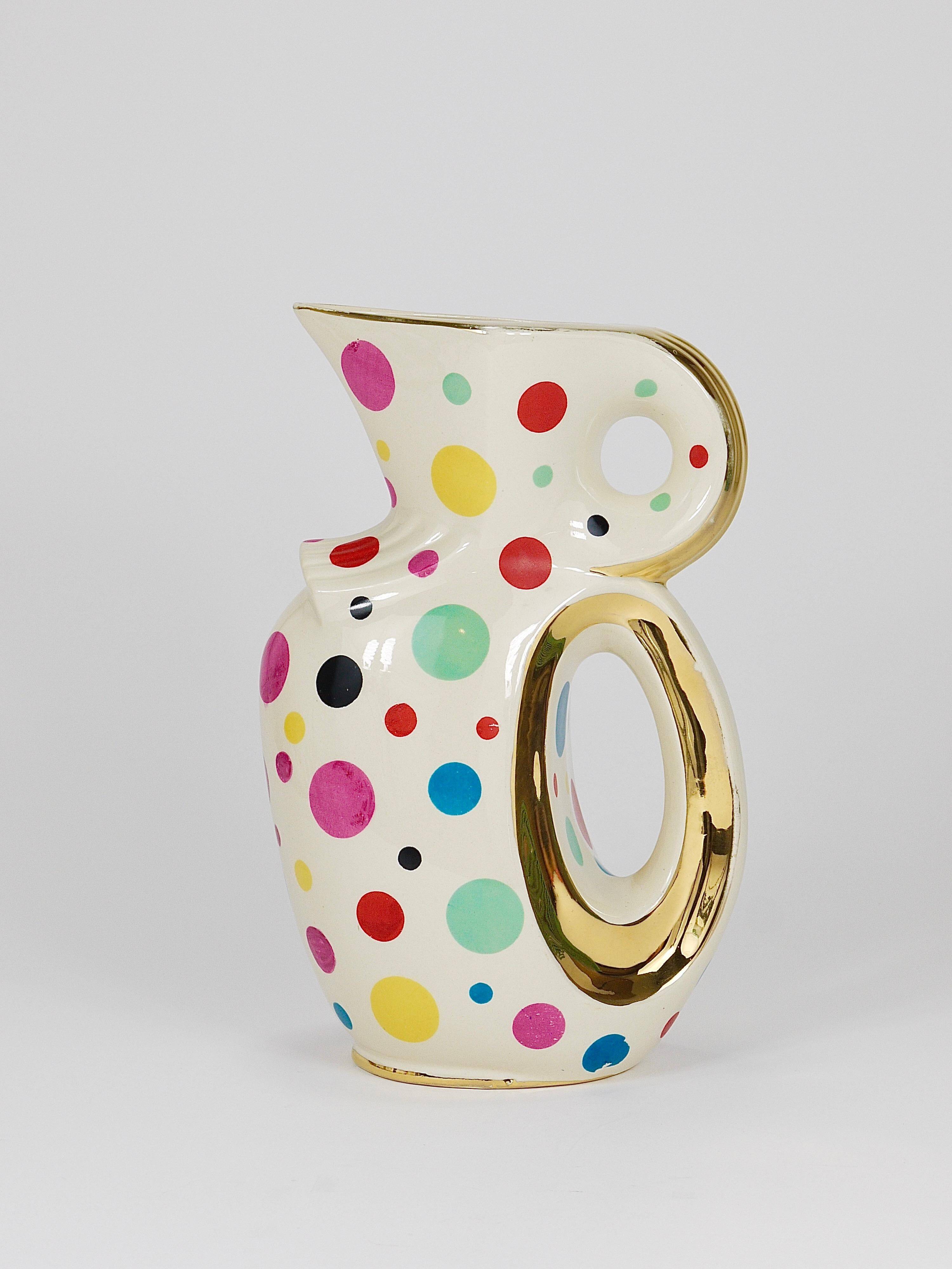 Boch Frères Pichet / Mid-Century Jug in Gold and Polka Dots, Belgium, 1950s