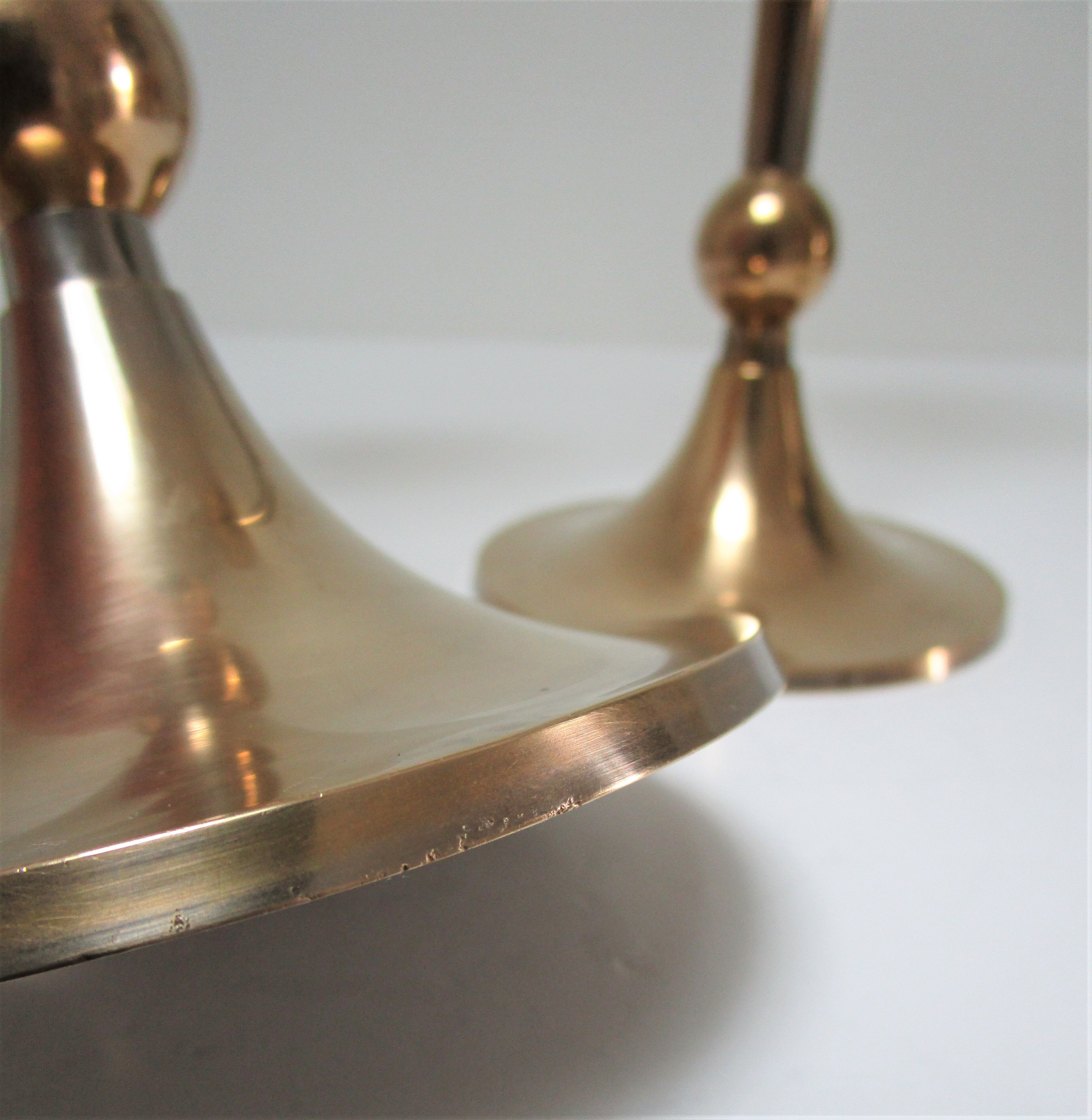 Pair of Scandinavian candlesticks brass vintage steel