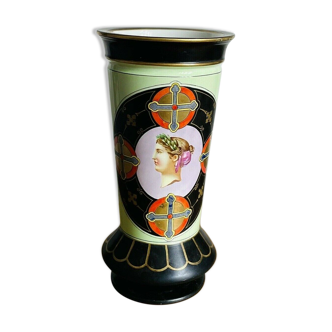 Grand Vase Lebœuf Millet & Cie décor Empire profile Roman woman on green background