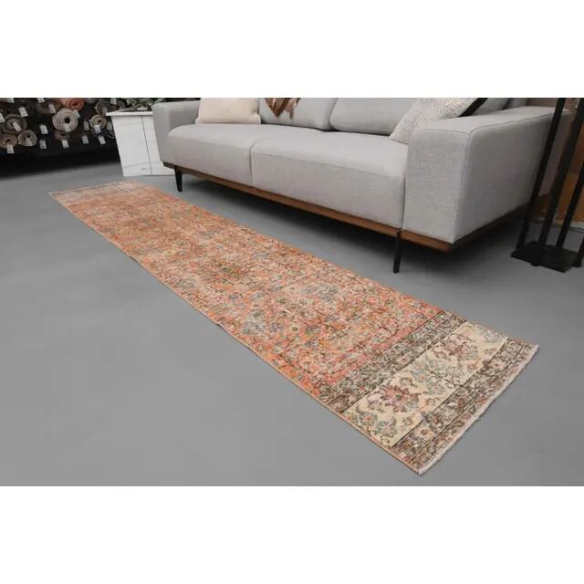 1970s Turkish Hand-Knotted Wool Cotton Orange Runner Rug 60x293