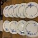 9 white porcelain plates of art deco blue flower limoges