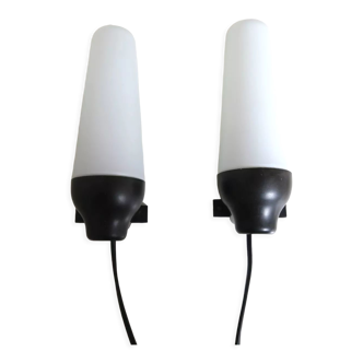 Pair of vintage wall lights in opaline and bakelite 1950