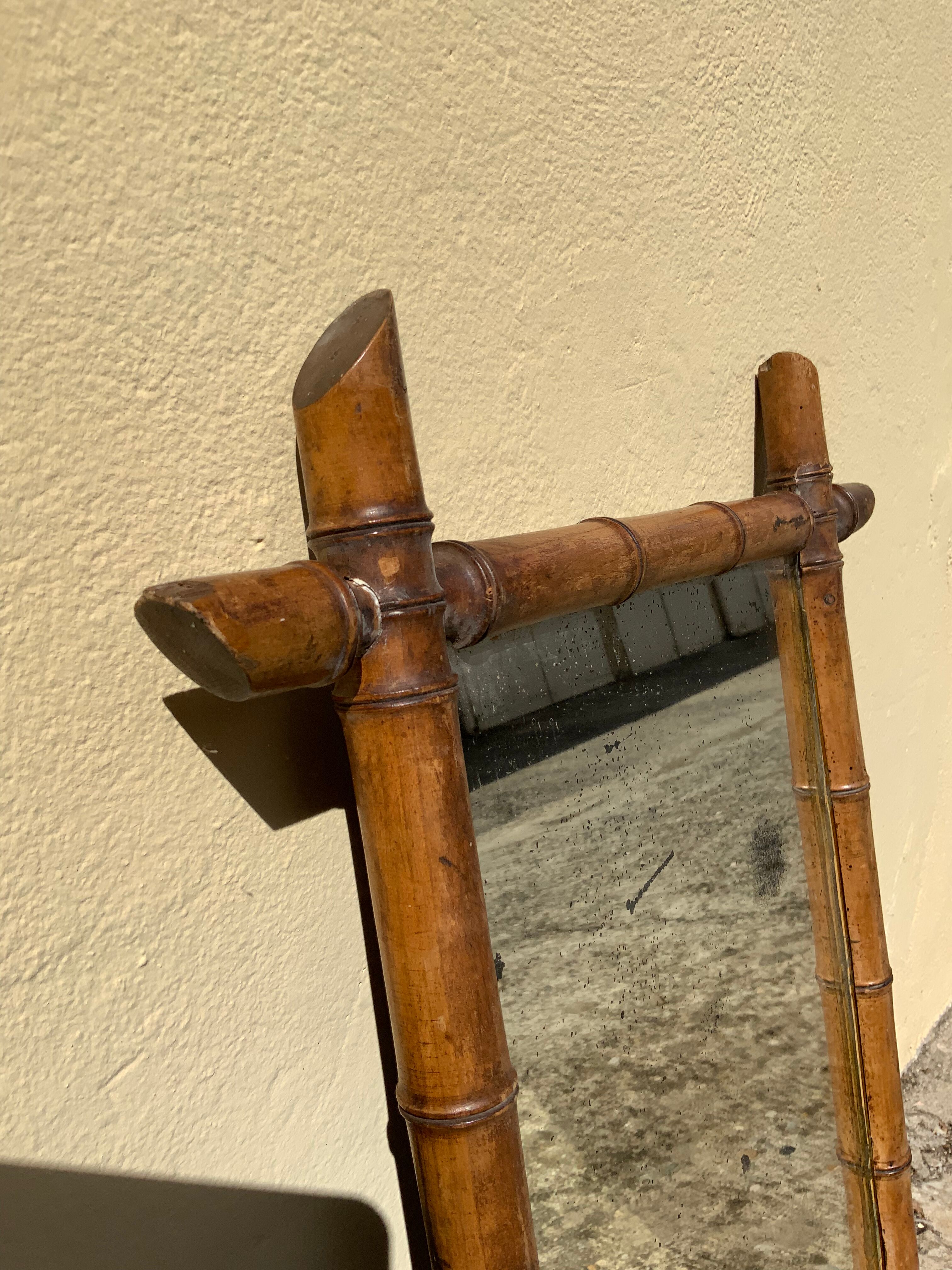 Antique wooden mirror bamboo style