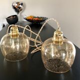 2 bubble blown glass pendant lamps