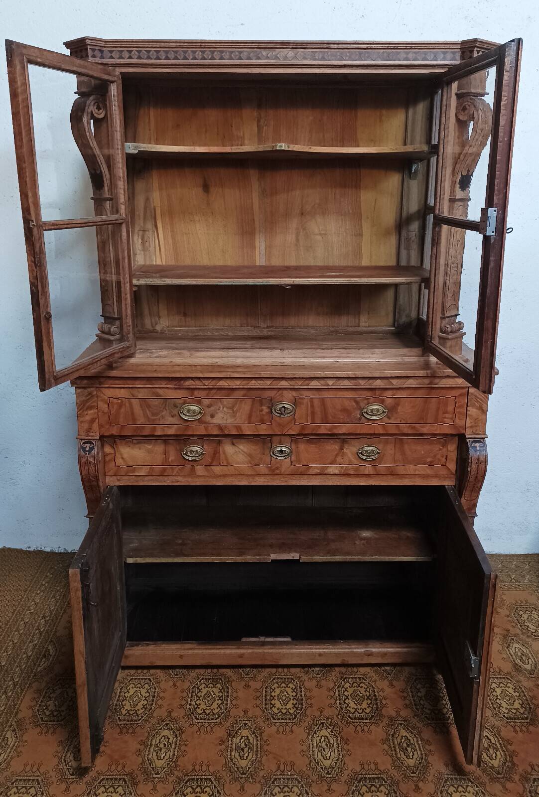Biedermeier buffet in precious wood marquetry and ebony