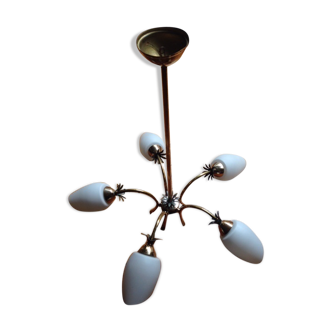 Opaline/brass chandelier