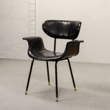 Italian Design Rosewood 'Swan' Side Chair with Black Leatherette Upholstery