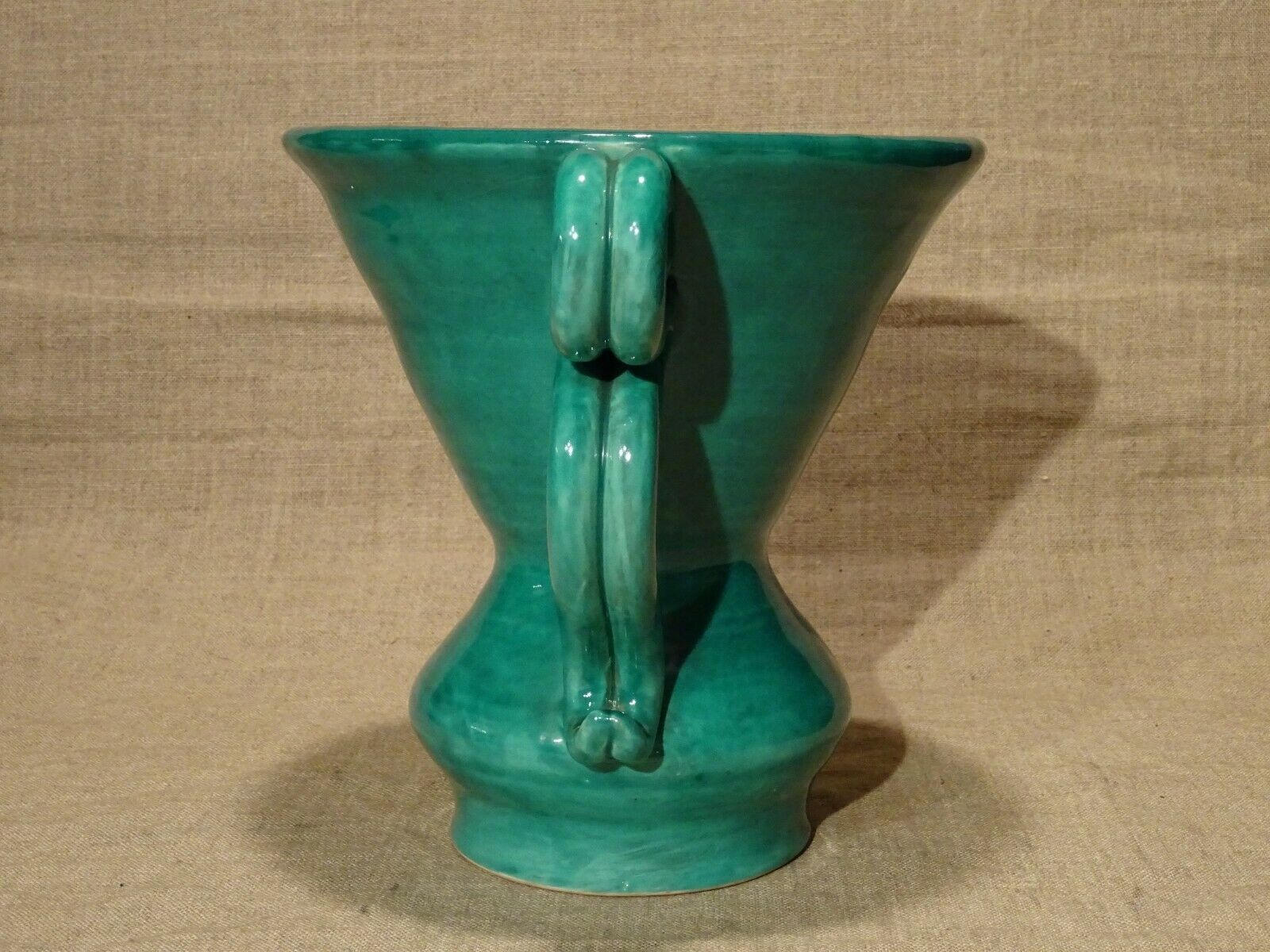 Vase 2 handles vintage green 50's Jean Austruy Saint Marcellin