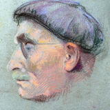 Pastel painting "Profile of a man at the beret" circa 1950