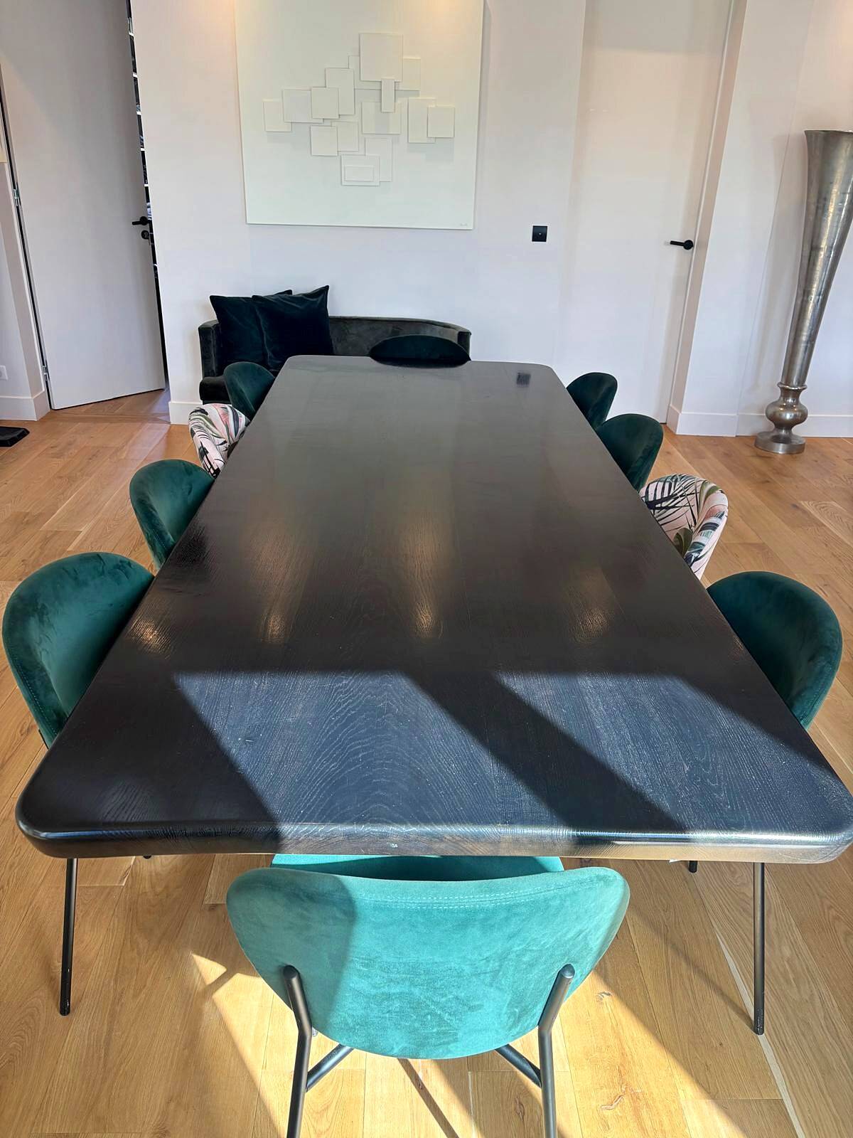 Large dining table in BS Style made of black oak and iron.