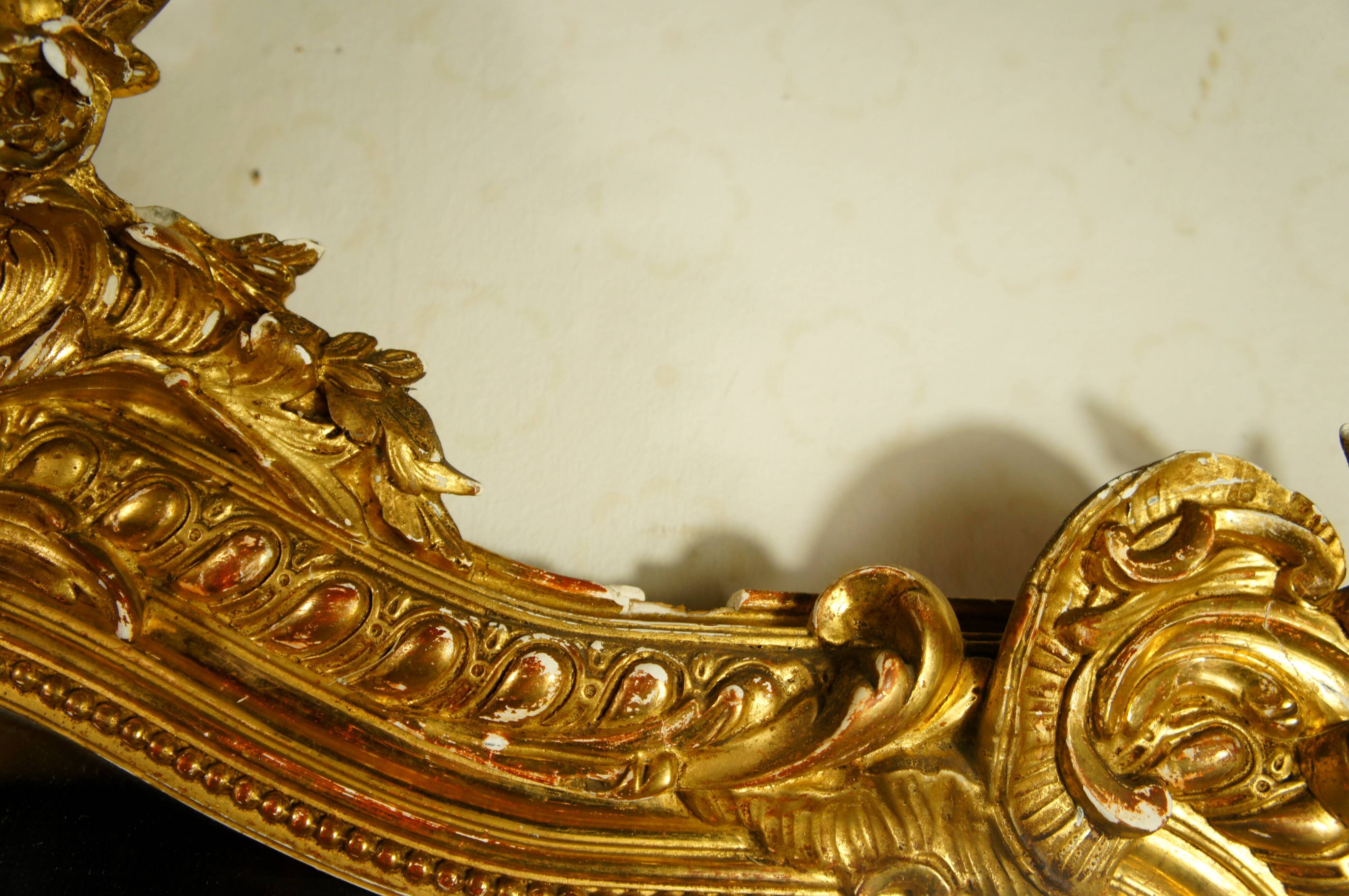 Miroir de style Louis XV doré feuille d'or, XIXe siècle - 142x90