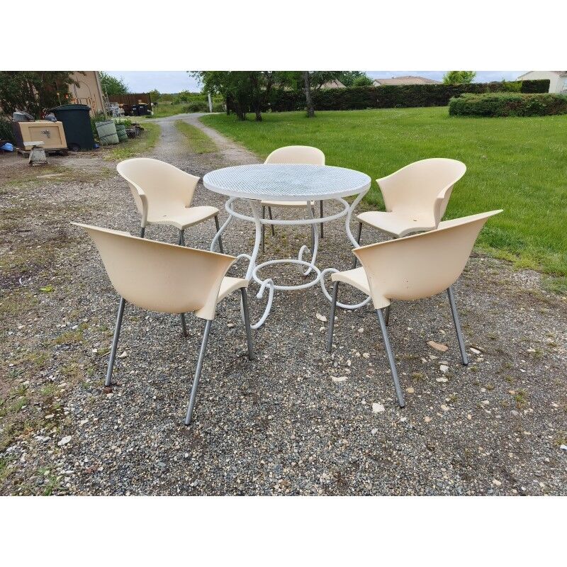 Salon de jardin fer forgé table + 5 fauteuils