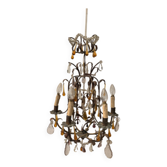 Louis XV style cage chandelier with pendants and drop of water XX century